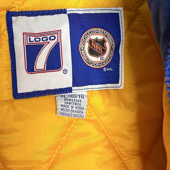 Vtg Royal Blue 1990s St Louis Blues NHL Logo 7 Full Zip Hooded Puffer Jacket XL - Picture 10 of 13